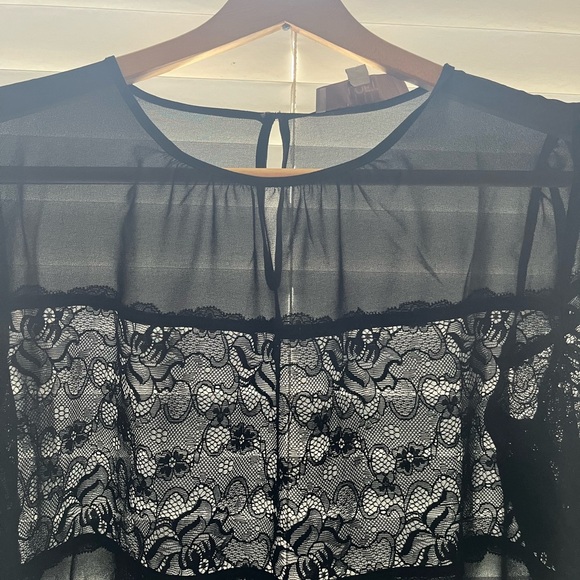 Ann Taylor Loft Black Sheer Long Sleeved Lace Detail Blouse - Size Small - Picture 2 of 7